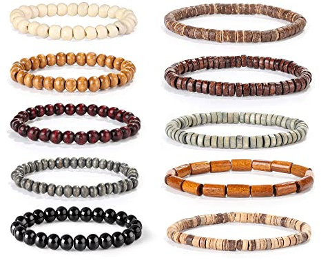 JeryWe 10 Pcs holzperlen Armband Meditation Buddhist Handgelenk für Damen Herren Accessoires Schmuckset 8mm Elastisch