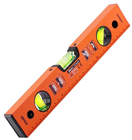 DOWELL Magnet Wasserwaage mit metrischer Skala 300mm/12 Zoll, 3 verschiedene Libellen - 45°/90°/180°