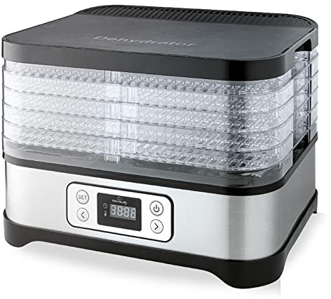 KitchenQuality Dörrautomat | Elektrischer Obst-, Fleisch- & Kräutertrockner | 5 Einlegeböden | Timer & Überhitzungsschutz | Gesunde Snacks ohne Zusatzstoffe | 260 Watt Leistung