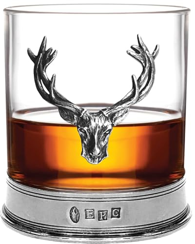 English Pewter Company Stag Head Whisky Glass Tumbler with Pewter Base Personalised with Free Engraving [STAG104]