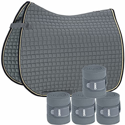 Eskadron Set Cotton Contrast Schabracke mit Fleecebandagen in ashblue, Größe:Pony (P)
