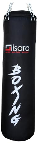 Lisaro Canvas Boxsack/Sandsack 150cm | geeig. für Jede Sportart | Ca. 38-40 kg | gefüllt | inkl. Vierpunkt - Stahlkette | Material lEINENGEWEBE (Canvas) | Studioqualität | Boxing