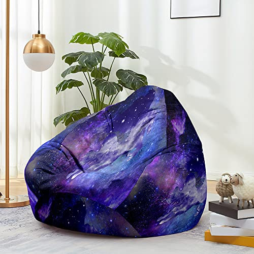 FANSU Bean Bag Cover Without Filling, Gaming Bean Bag Chair for Adult Kids, Premium Highback Beanbag Seat, Stuffed Animal Toy Storage, 3D Print Starry Sky Lazy Sofa (100x120cm,Purple galaxy)