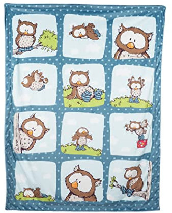 NICI Plüschdecke Eule Oscar 106x140cm blau - Kuscheldecke für Babys & Kinder - Flauschige Plüschdecke- Warme Decke für Mädchen & Jungen