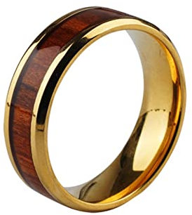 Epinki Eheringe Trauringe, Edelstahl Ringe Holz Muster Freundschaftsringe Herren, Herrenring Gold Gr.60 (19.1)