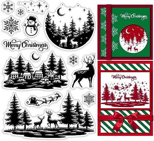 craspire Weihnachts-Stempel, Durchsichtig, Winterhaus, Wald, Schneeflocke, Elch, Schneemann, Schlitten, Urlaub, Transparente Silikonsiegel, Stempel, Weihnachten, Journaling, Kartenherstellung, DIY