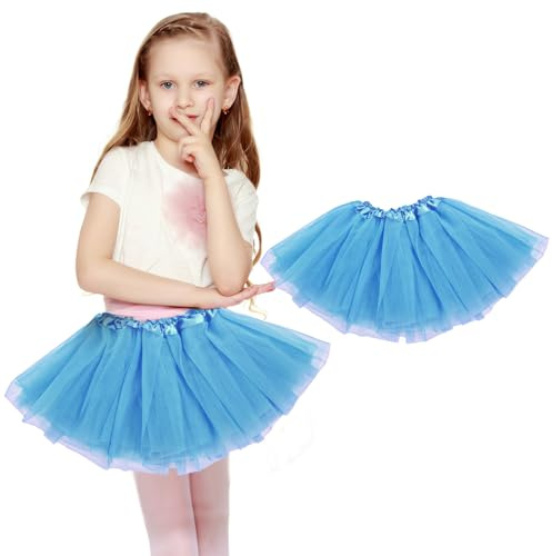 Flicka tutu kjolar mjuk tyllkjol 80-talet retro barn tutu kjol halloween jul karneval semester fest kostym, blå, Einheitsgröße