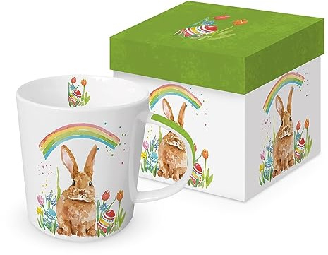Tasse à café en forme de lapin avec boîte cadeau, motif animal, lapin arc-en-ciel