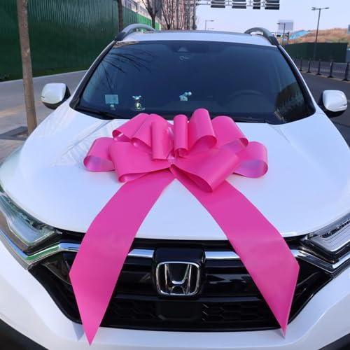 Chexin Lazo gigante para coche - XXL 76 cm, gran lazo rosa para coche bicicleta navidad gran regalo boda fiesta celebración, gran lazo, lazo para regalo con 185 cm de cintas - Se mantiene con ventosa