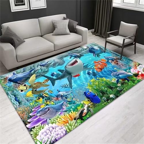 RUGMRZ Camping Teppich Für Draußen Anti Rutsch Kinderzimmer blau Cartoon-Muster Dekoration komfortable Schalldämmung cool Flickenteppich Waschbar 70X140CM
