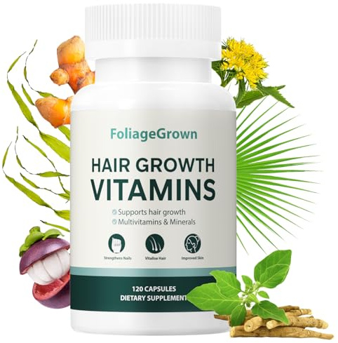 FoliageGrown Hair Growth Supplements,Visibly Thicker Hair,Hair Growth Vitamins for Women and Men - 2 Month Supply(120 Capsules), White