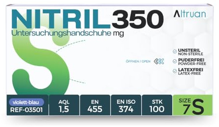 ALTRUAN Nitrilhandschuhe 100/1000 Stück, Blau/Schwarz, Nitril350, Einweghandschuhe, Einmalhandschuhe, Untersuchungshandschuhe, Handschuhe, puderfrei, latexfrei, Größe S - XL (Blau, S, Karton)