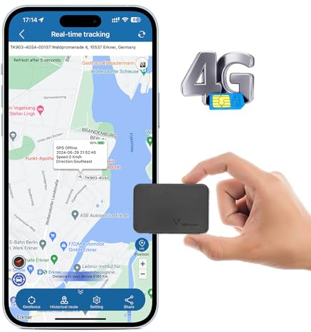 TKMARS TK903 GPS-Tracker 4G, mit SIM-Karte/ABO erforderlich, 1500mAh-Akku, magnetischer Mini-GPS-Tracker, APP/Web-Tracking und Alarme, 10 Sekunden Aktualisierungsintervall (einstellbar)