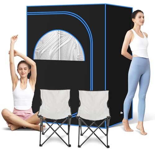 AMOCANE 2 Person Portable Steam Sauna Tent, Oversize Home Sauna Box with 2 Foldable Chairs, Full Size Saunas Spa for Detox & Relaxation (47.24 x 35.43 x 62.99, Without Steamer)