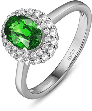 BCughia Silber Ring Verlobung, Damenring 925 Silber Damen Blume mit Oval Form Grün Zirkonia Ring Größe 63 (20.1)