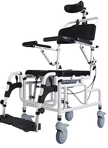 MaGiLL Toilettenstuhl mit Rädern für ältere Menschen, Faltbarer Duschstuhl, Leichter Dusch-/Toilettenrollstuhl, umkehrbare Armlehne, belastbar bis 120 kg (mit Rädern) (Liegestuhl)
