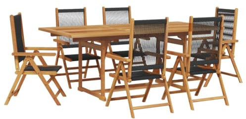 vidaXL Garten Essgruppe 7-TLG., Gartengarnitur mit Klappdesign, Sitzgruppe für Garten Terrasse, Gartentisch Stühle Gartenmöbel, Polypropylen Massivholz Akazie Schwarz