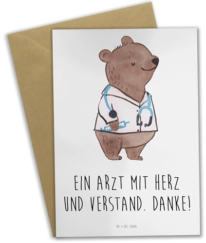Mr. & Mrs. Panda Glückwunschkarte Arzt mit Herz - Geschenk, Grußkarten, dankeskarten, Dankbarkeit, Klappkarte, Verstand, Danke, sagen, dankbarer Patient, Ärztin, einladungskarten, weihnachtskarten
