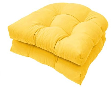 FYHTC U-förmiges Korb Sitzkissen, Terrassen Außenkissen Korb Sitzkissen, 2er-Pack, 48 X 48 cm Weiche Wetterbeständige Terrassen Außenkissen für Garten, Küche, Büro(Yellow)