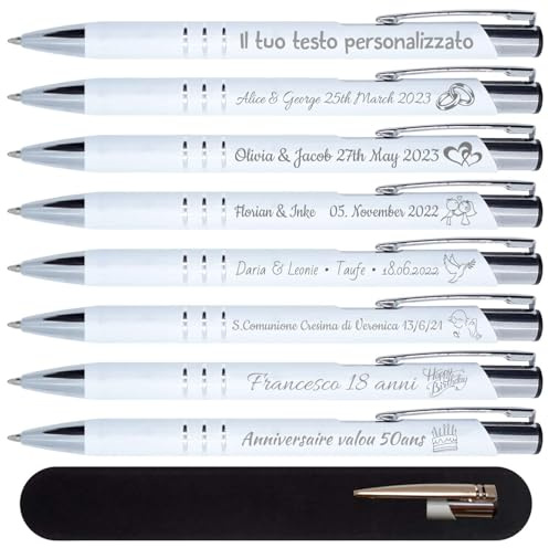 DECORS concept - Penna personalizzata in metallo - Quantità 50 - Perfette come regalo personalizzato per gli ospiti di matrimoni, comunioni e compleanni o come Gadget Pubblicitario. (Bianco)