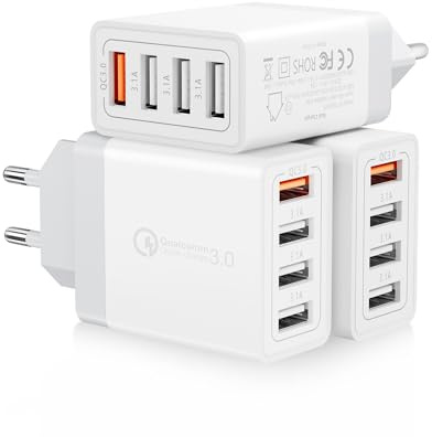 Kayshow USB Ladegerät (3 Stücke), 4-Ports USB Stecker 33W Ladestecker Mehrfach, Handy Netzteil Schnellladegerät Ladeadapter für Samsung Galaxy S21/S20/S10/S9/A14/A15/A34/A40/A55, iPhone, Huawei