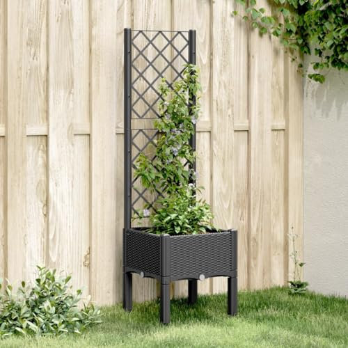 Xichuzi Pflanzkübel mit Rankgitter Schwarz 40x40x142 cm PP, Blumentopf Gross, Blumenkasten Balkon, übertopf, Pflanzkasten, Flowerpot, Kräuterbeet Für Die Küche, Vertikalbeet - 367918