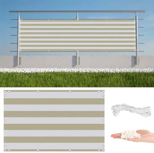 Balkon 2m x 6m wetterfest 96% mit Anti UV Schutz Hellgelb Streifen inkl Kabelbinder und Seilzaun Sichtschutz für Geländer Schutzschirme für den Außenbereich