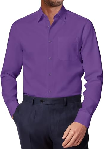 siliteelon Mens Shirts Purple for Men Adult Formal Shirt Long Sleeve with Pocket Business Wedding Date Party Button Down Shirt 2XL