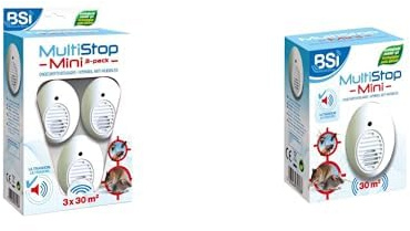 BSI - Appareil A Ultrasons - Multistop Mini - pour Lutter Contre Les Insectes Ou Rongeurs - Une Solution Complète dans La Maison - Jusqu'à 120m² (3 X 30m² + 1 x 30m²)