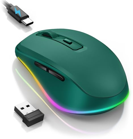 seenda Kabellose Maus mit Jiggler, RGB-Beleuchtung, 2000 DPI, Dunkelgrün | Wiederaufladbare 2.4G USB Verbindung Funkmaus, Leise Klick, für PC, Laptop, Computer, Windows