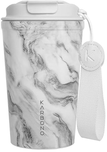 Karbono | Vaso Termo Café para llevar 400ml - Vaso Termico Antigoteo, Acero 18/10 | 316 - Taza Termica acero inox sin BPA Hermético Antiderrames para Café Frío y Caliente, Leche y Té (Mist Marble)
