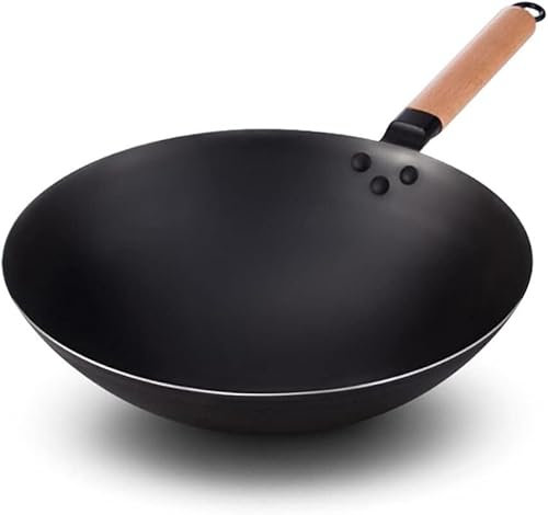 Wok de hierro grande – Sartén de fondo redondo antiadherente sin revestimiento para uso doméstico – Ideal para freír y freír – Wok de chef tradicional para deliciosas comidas
