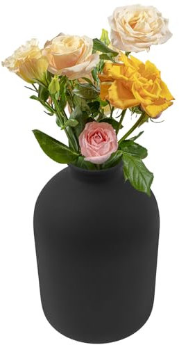 Jarrón de cerámica pequeños jarrones recipiente de flores de metal jarrón macizo liso mate compatible decoración del hogar para sala de estar (negro)