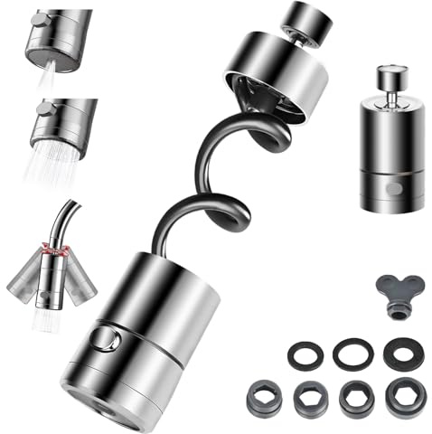 Trendecor Rubinetto estraibile, girevole, girevole a 360°, prolunga per rubinetto con 2 funzioni di spruzzo, per doccia, cucina, bagno