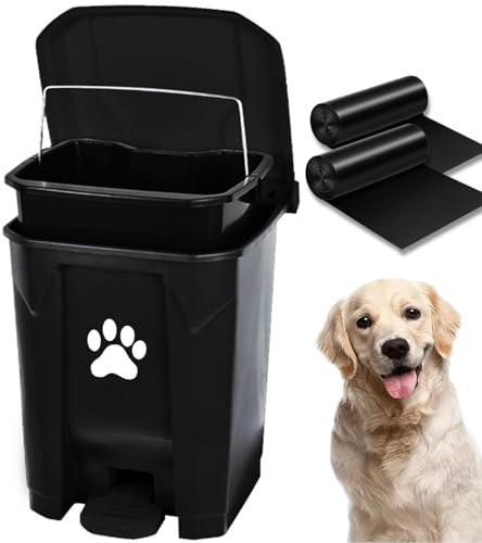 rzrzrz Dog Poop Trash Can Dog Waste Station Dog Poop Trash Can Pet Waste Bin Dog Waste Container with Lid Foot Pedal Inner Bin Bucket Removable Liner Garbage Bags for Outdoor Backyard Garden, Black