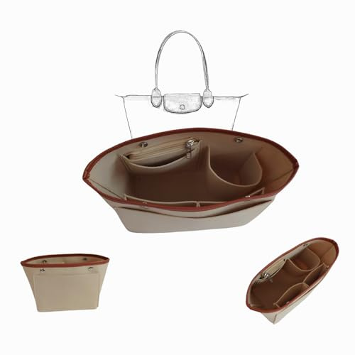 Coyanyu Organizador de Bolsos, Organizador de Bolsos de Fieltro con Múltiples Bolsillos, Organizador de Carteras Tote Plegables Bolso para Longchamp Beige (M)