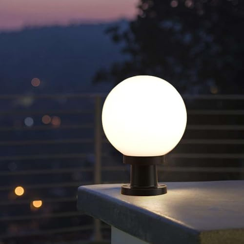 Mkichi E27 Sockelleuchte Außen Wegeleuchten,IP54 Wasserdicht Gartenlampe Schwarz Garten Pollerleuchte,Modern Acryl Kugel Außenleuchte Laterne Standleuchte für Aussen Garten Balkon Terrasse (20cm)