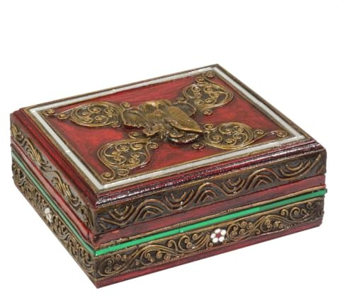 Oriental Galerie Truhe Holzbox Holzkiste Holztruhe Schatzkiste Schatztruhe Schmuckkiste Thailand Spiegelsteine Gold 23 cm