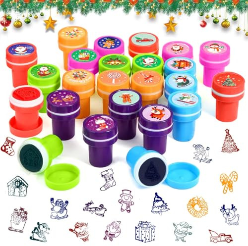 Weihnachten Selbstfärbende Stempelset, 24 Stück Stempel Kinder, Spielzeugstempel für Kinder, Weihnachten Spielzeugstempel aus Plastik mit Weihnachtsmann, Rentiermuster für Geburtstag Partygeschenk