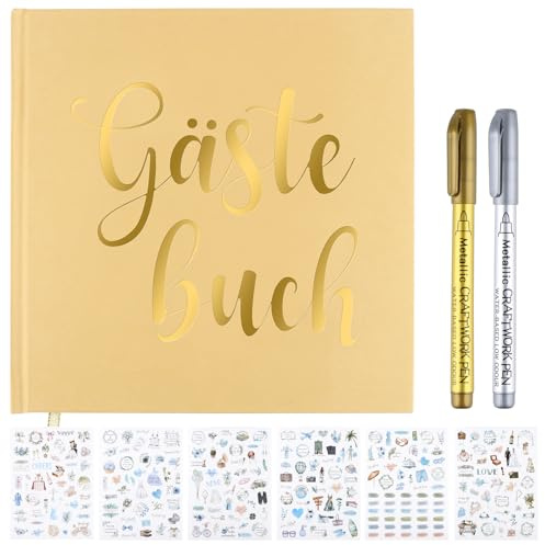 Tahbarshi Gästebuch Hochzeit, 140 Seiten Blanko Hochzeitsalbum für Erinnerungen 21 * 21 cm Wedding Guest Book 273 Sticker Hochzeit mit 2 Stück Stift für Hochzeiten, Jubiläen, Geburtstage, Taufe