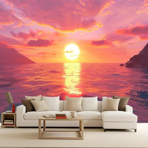 Sunset Reflection On The Sea Wallpaper Mural Natural Scenery Photo Wallpaper Sunset Reflection on the sea 3D Wall Mural 500x280cm Non-Woven Premium Art Print Decoration Poster Picture