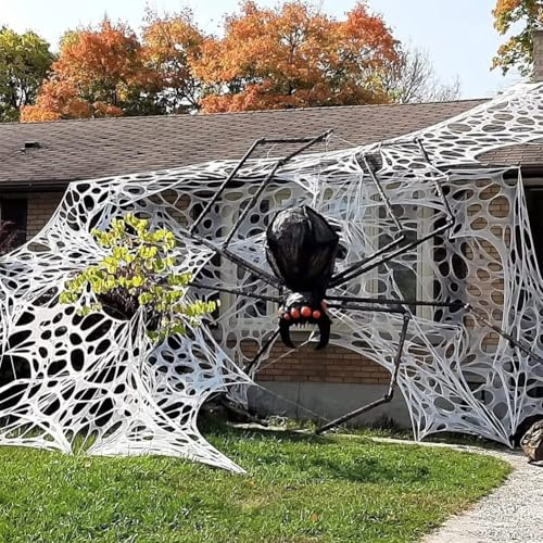 GANCEI Riesiges Halloween-Spinnennetz, für den Außenbereich, Garten, Hof, Dekoration, dehnbares, wetterbeständiges Tuch für gruselige Spukur-Dekoration (Spinnennetz-L)