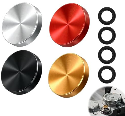 4 Stück Auslöserknopf, Soft Release Button, Universal Konkaver Oberfläche Auslöseknopf Mit 4 weichen Gummiringen, Kompatibel mit Fuji X100, Hasselblad, mit Canon (Rot, Schwarz,Gold,Silber)