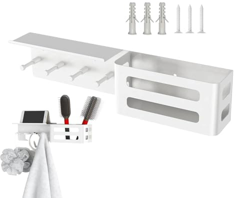 Porta Chiavi Da Parete - Portachiavi Da Parete | Con Mensola E 4 Ganci, Arredamento Moderno | Appendiabiti Decorativo In Metallo Per Ingresso, Soggiorno, Camera Das , Appartamento, Casa Colonica,