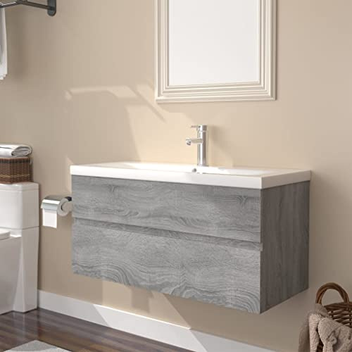 Frdhee Bagno Lavandino Bagno Mobili Bagno, Armadietto Lavandino con lavello a incasso Grigio Materiale in legno per bagno,