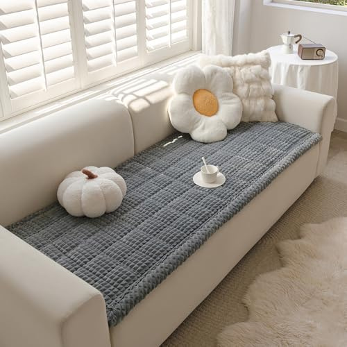 AEEISHOMEREFORM Flanell Sofaüberwurf - rutschfeste Sofadecke mit Extra Dicke PP-Baumwolle, Maschinenwaschbar, Haustierfreundlich, Couchschutz für Sofa (Hellgrau, 70x180 cm)