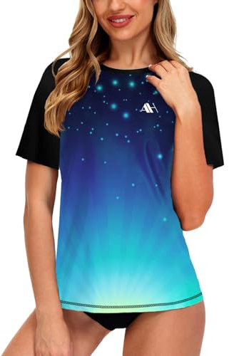 Arankhiger Damen UV Badeshirt Kurzarm Schwimmshirt UPF 50+ Rash Guard Schnelltrocknend Surf Shirt