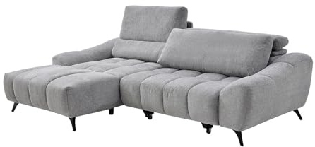 Vente-unique - Divano ad angolo sinistro Relax con seduta scorrevole in tessuto grigio ELOSIA