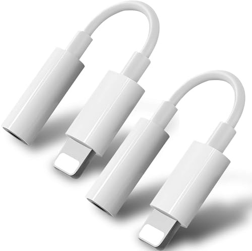 Bxlive Headphone Jack Adapter for iPhone, Headphone Adapter 2 Pcs Lightening to 3.5 mm Aux, Adaptor Compatible with iPhone iPad 14/13/12/11/XS/XR/X 8/ All IOS, Support Music Control, White