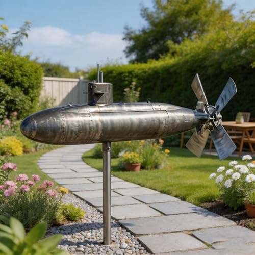 Submarine Wind Spinner, Heavy Duty Metal Kinetic Garden Wind Spinners,UV-Resistant Outdoor Garden Spinners,Windmill Propeller,Outdoor Decor for Front Yard Patio